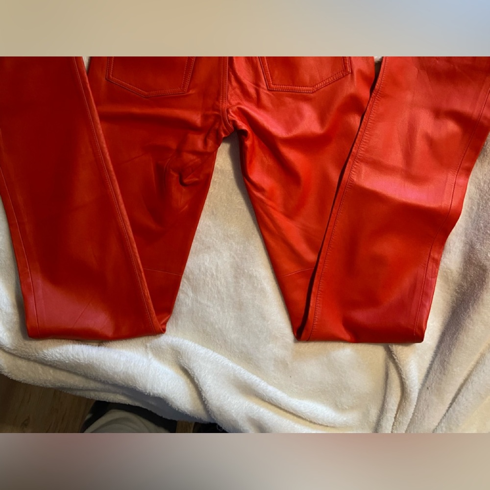 NWT Ralph Lauren Bright Orange Leather Pants - Picture 7 of 12